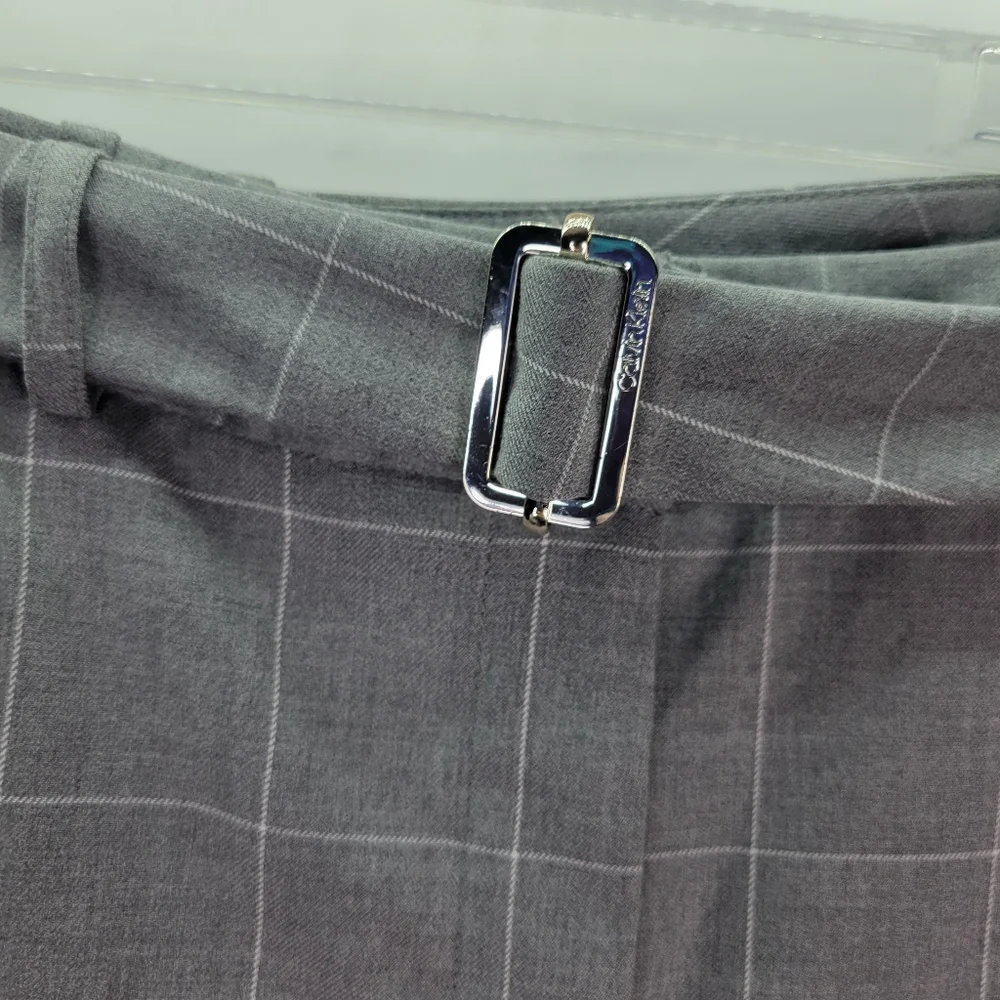 NWT Calvin Klein 2 Piece Gray White Plaid Suit Jacket & Pants w Belt Size 16 - Picture 8 of 16